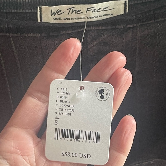 NEW Free People Eyes On You Top Small Black Cotton Long Sleeve Cropped ERK532 Sm - Picture 7 of 9